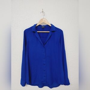 EXPRESS blue women's medium button down blouse, business casual, night out